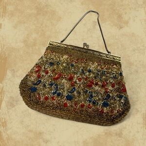 Vtg Boho Chic Tapestry Purse Clutch Wristlet Abstract Handbag